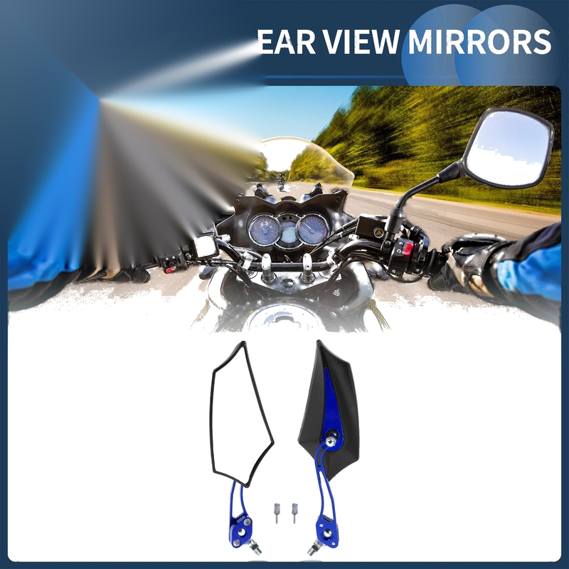 Rear View Mirror M8/M10 Motorcycle Side Rearview Mirror Blue Aluminum Alloy
