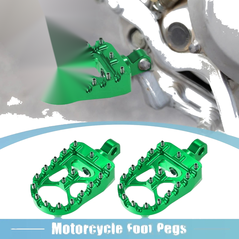 Motorcycle Pair Wide Foot Peg 360° Rotating Aluminum Footpeg Green