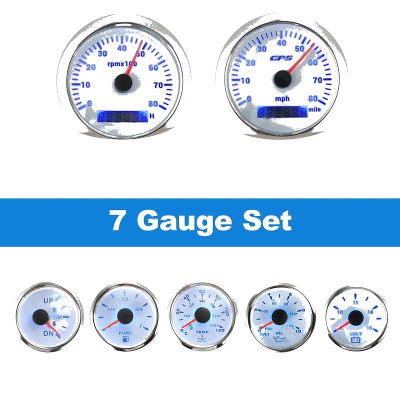 Marine Car Boat 7 Gauge GPS Speedometer Tacho Fuel/Temp/Oil/Volt/Trim