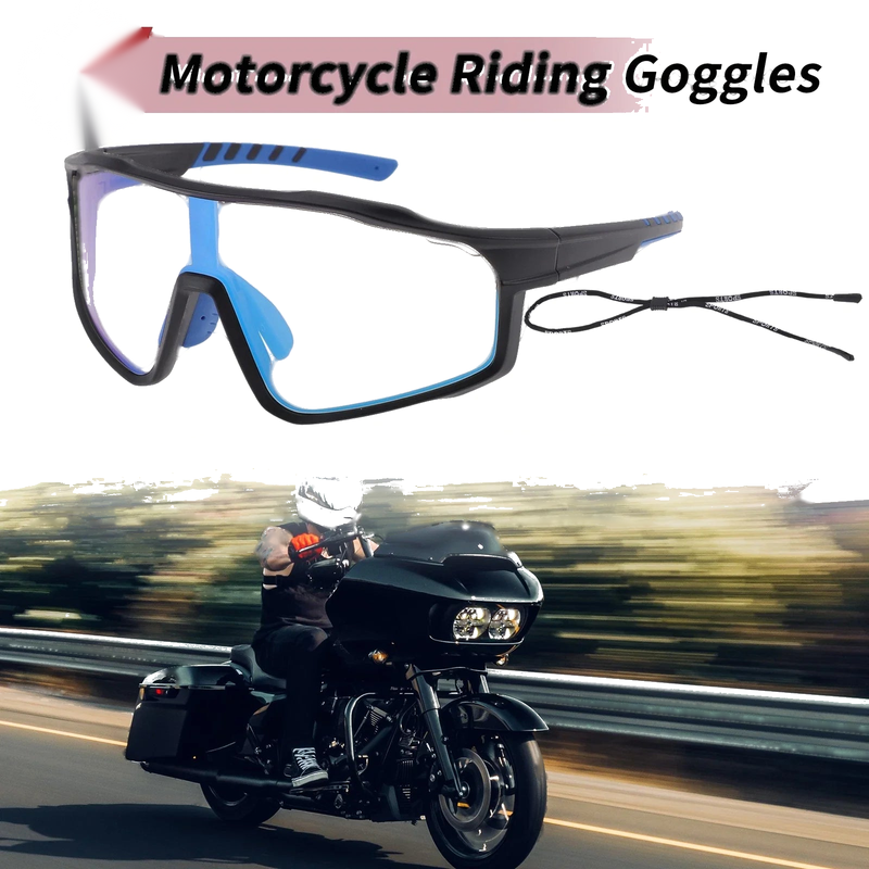 Goggles Motorcycle Riding Light Blue Lens Black Frame Tri-Acetyl Cellulos