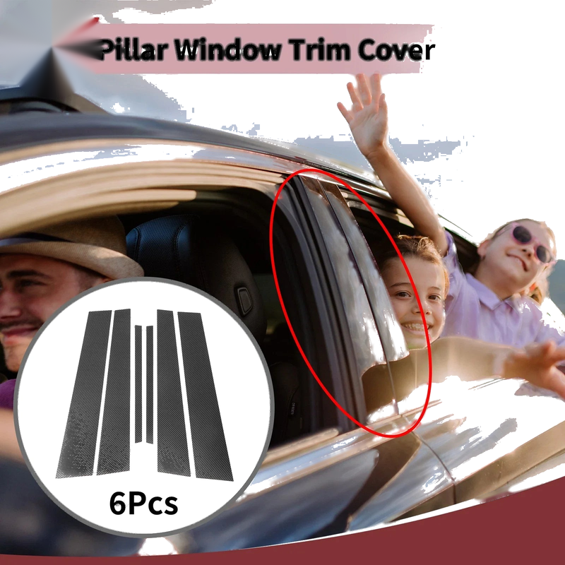Acura TL 6 Pcs Door Pillar Window Trim Black Carbon Fiber (2004-2008)
