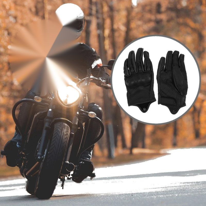 Bike 1 Pair XXL Gloves Full Finger Breathable Leather Black Motorcycle