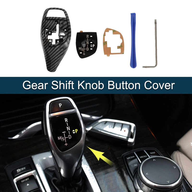 BMW Carbon Fiber Black Center Console 1 Set Gear Shift Knob Button Cover