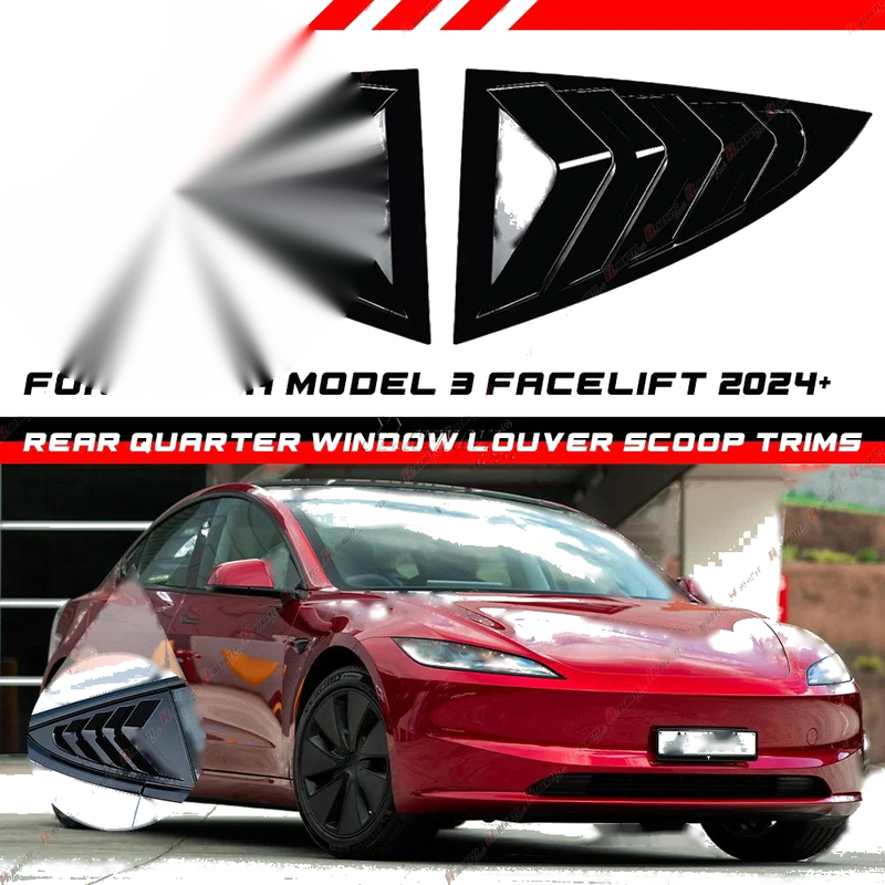 Tesla Model 3 Rear Side Window Glass Louvers Cover Trims (2024–2025)