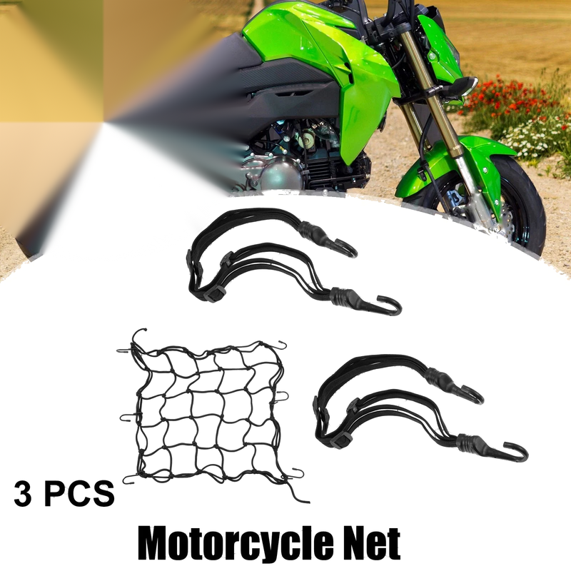 Motorcycle Black 3 x 40cm Elastic Luggage Cargo Net 60cm Helmet Net