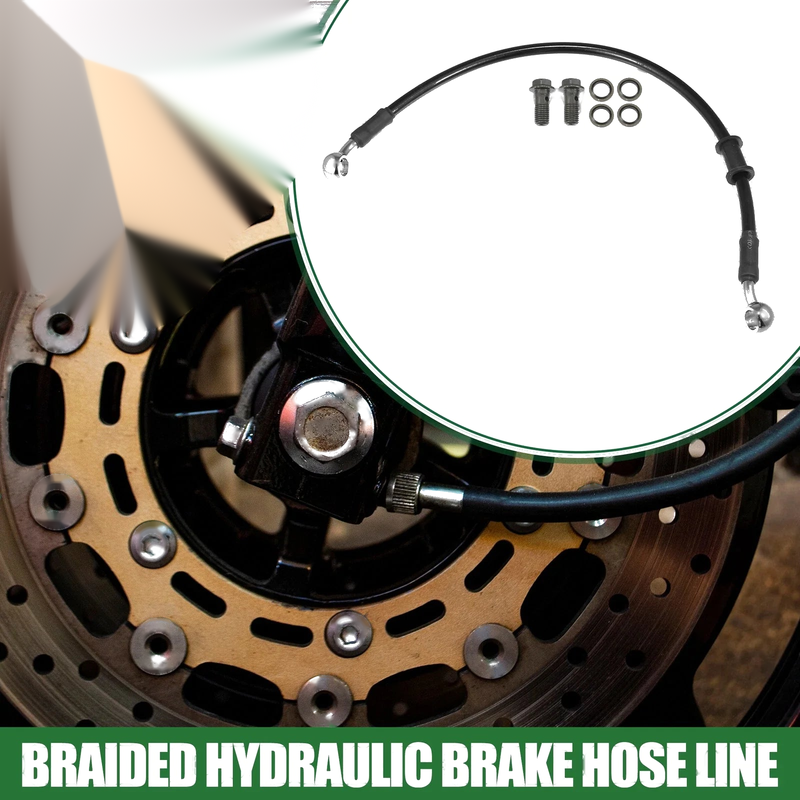 40cm Motorcycle Braided Hydraulic Brake Line Oil Hose Black Silver Tone
