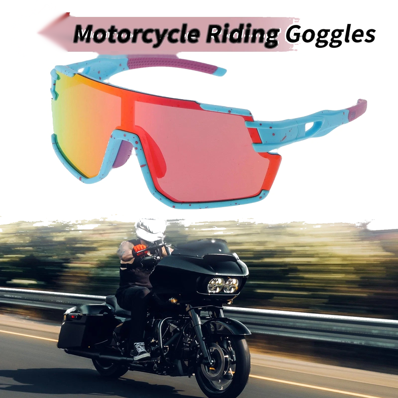 Motorcycle Riding Colorful Lens Blue Red Frame UV400 Goggles