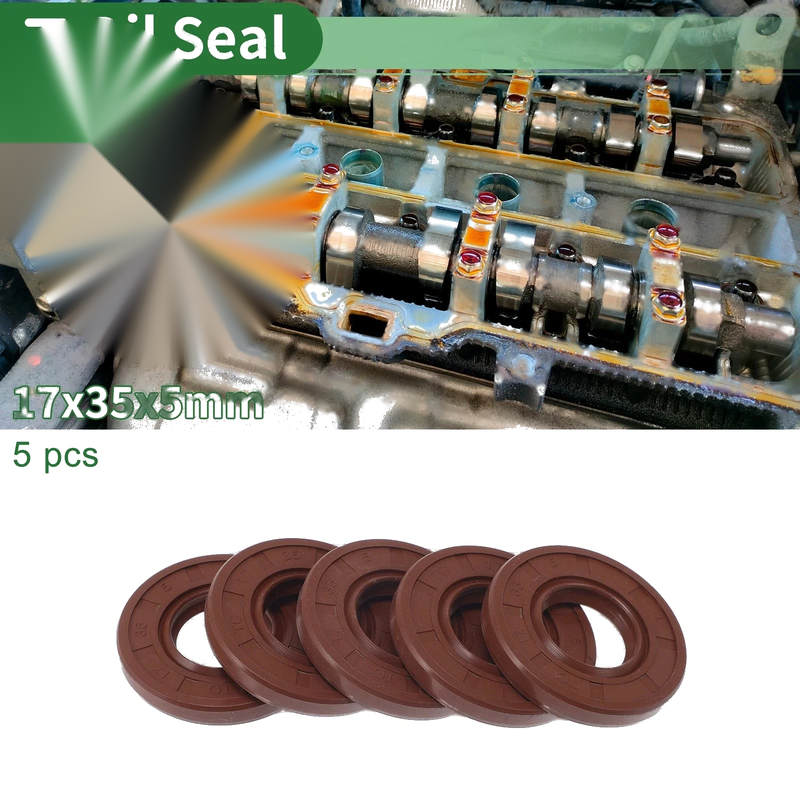 Oil Seal Rotary Shaft Seal FKM Rubber 17x35x5mm Brown 5 Pcs