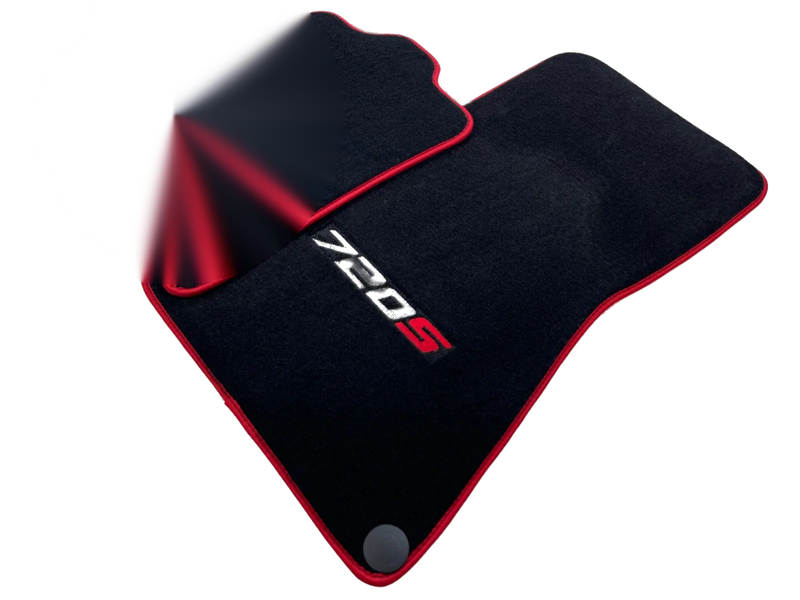 McLaren 720S (2017-2022) - 2 x Carpets with Red Trim Black Tailored Floor Mats Set