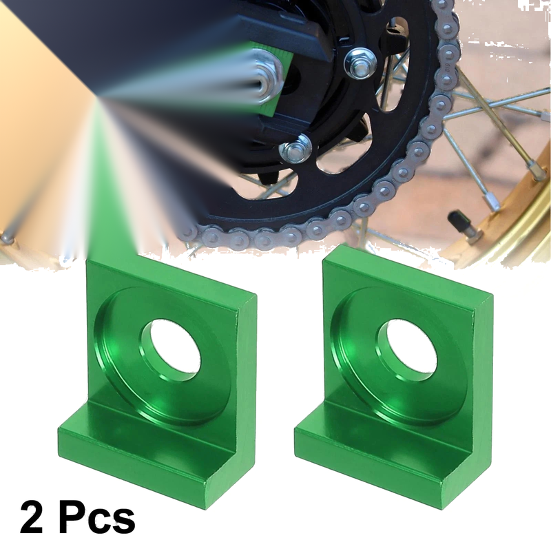 Motorcycle Chain Adjuster Block Tensioner Green Metal 2 x 12mm Hole Dia