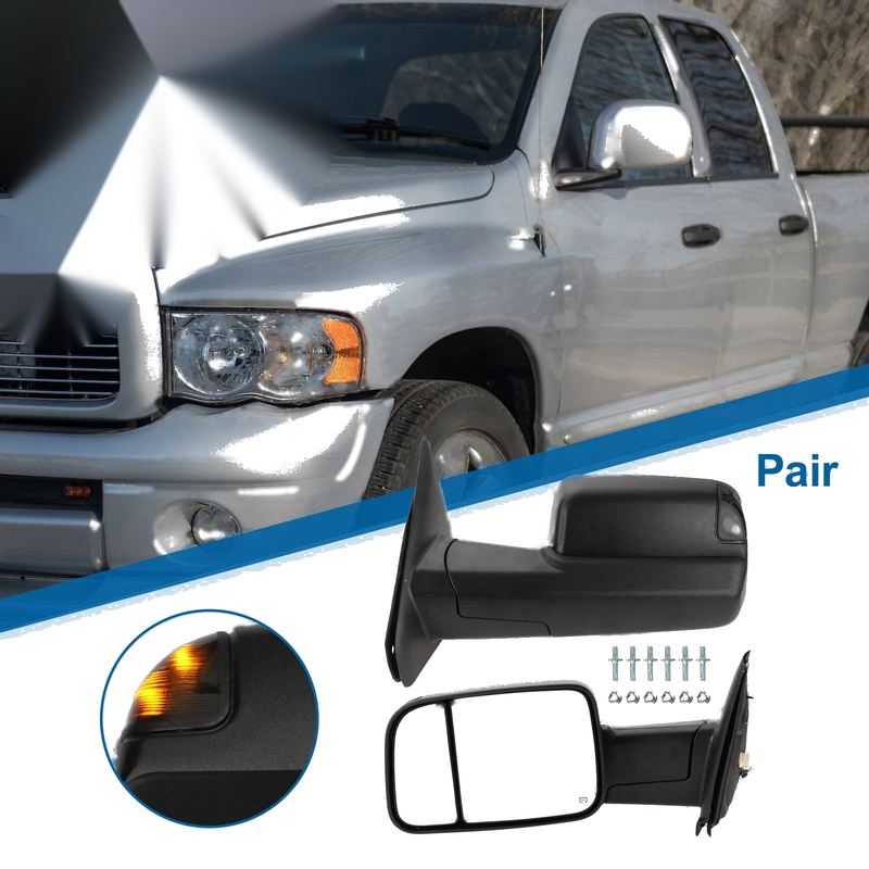 Dodge Ram 2500-3500 Puddle Lamp Black Tow Mirrors (2003-2009)