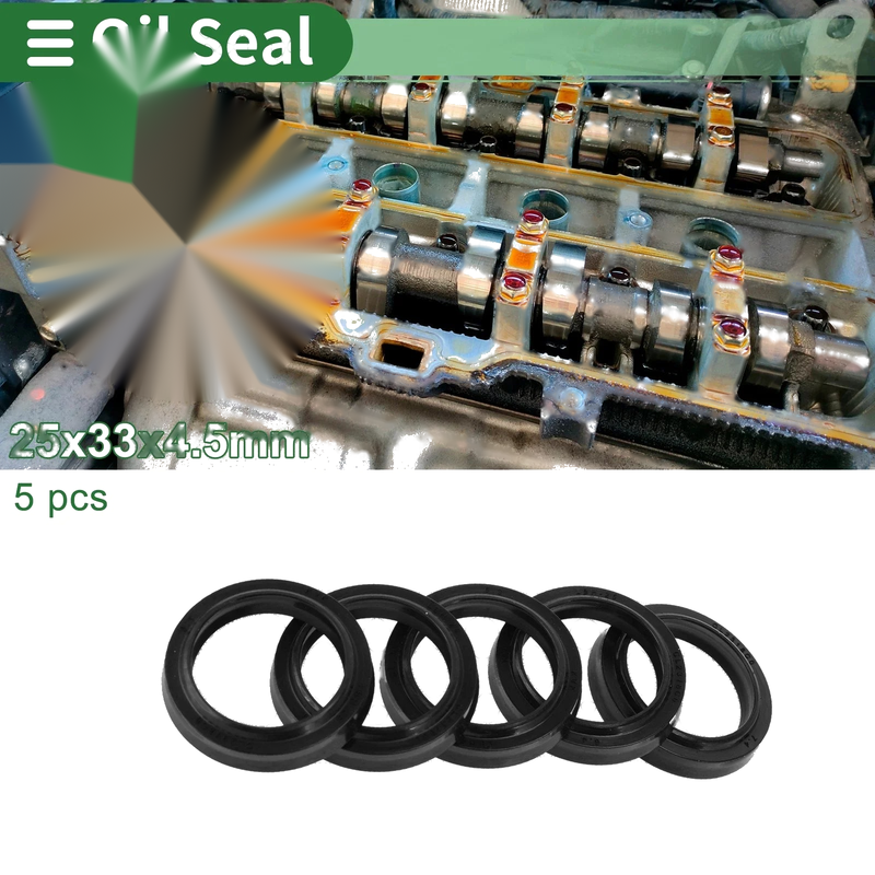 Oil Seal 25x33x4.5mm Seal Ring Rotary Shaft NBR Rubber 5 Pcs