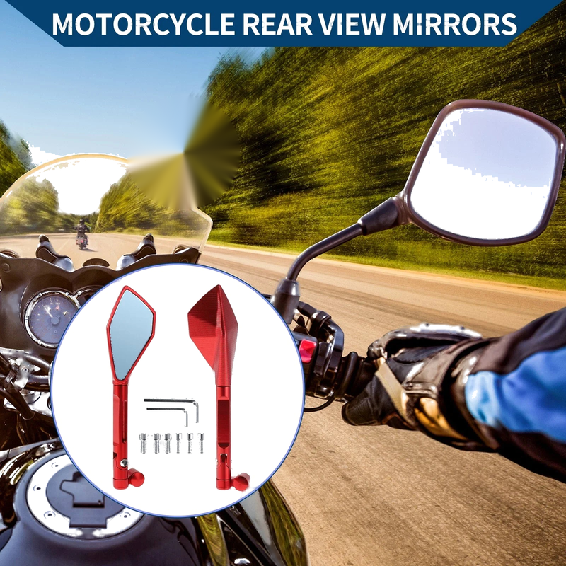 Pair Motorcycle Rear View Mirrors Prismatic Shape Red Aluminum Alloy