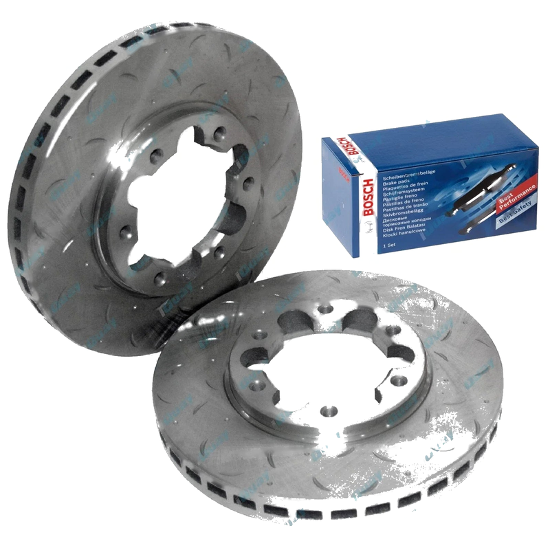 Patrol GU Y61 1997~16 Front Drilled + Slotted Disc Rotor + Bosch Brake Pads