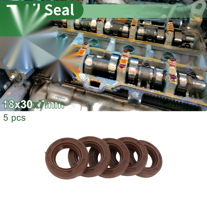 Oil Seal FKM Rubber 18x30x7mm High Pressure Brown 5 Pcs