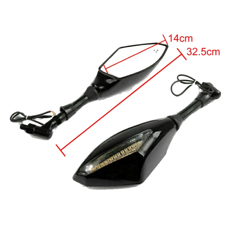 Motorcycle Rearview Mirrors 10mm Integrated Turn Signal Lights