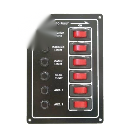 Marine Applications 12V Circuit Breaker Panel with 6 Red Rocker Switches
