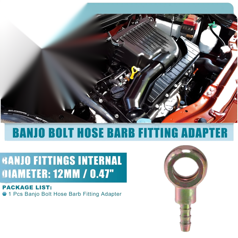 Motorcycle Vehicle 12mm ID Banjo Bolt Hose Barb Fitting Adapter