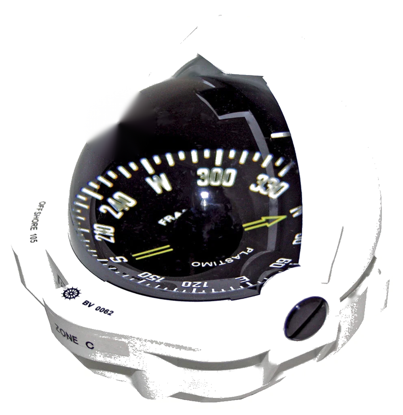 Plastimo Offshore 105 Marine Compass Flush White Flat Black Card LED Light