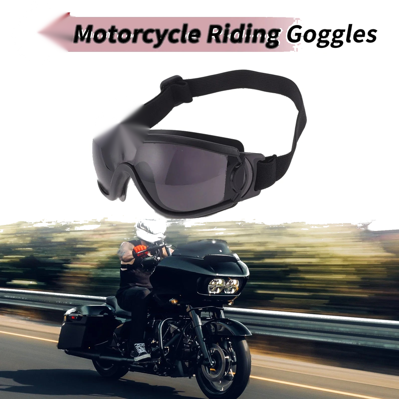 Motorcycle Riding Goggles Deep Gray Lens Black Frame PC PU Cycling Sunglasses