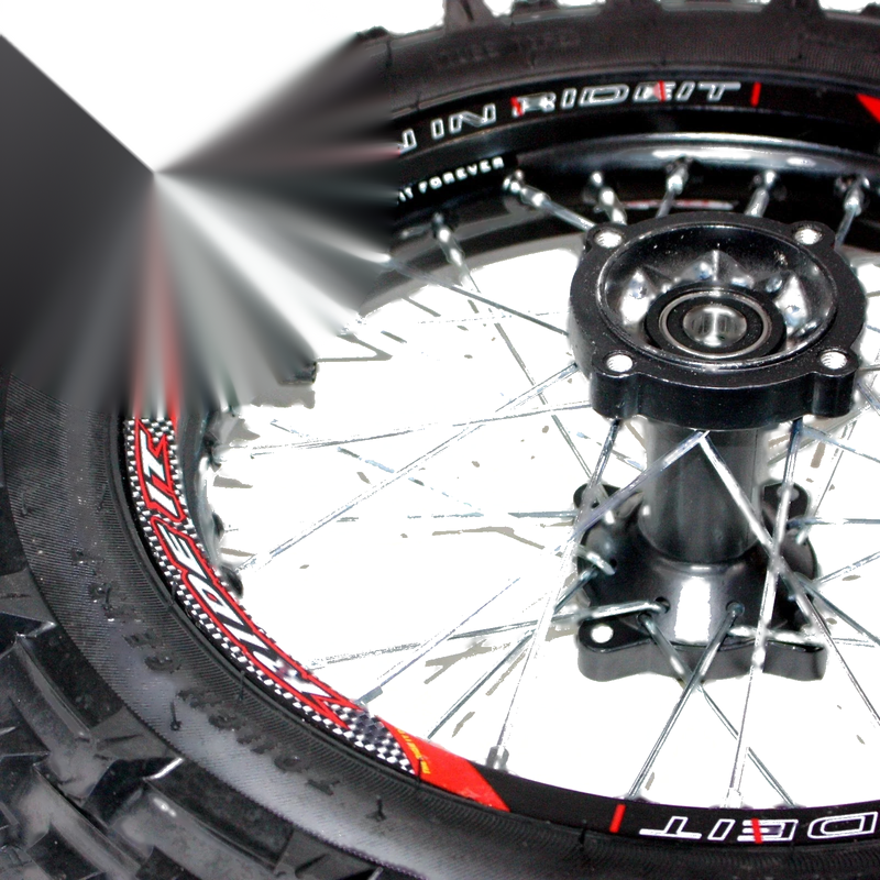 BLACK 90 / 100 PIT PRO Dirt Bike 14" Rear Wheel Rim & Knobby Tire