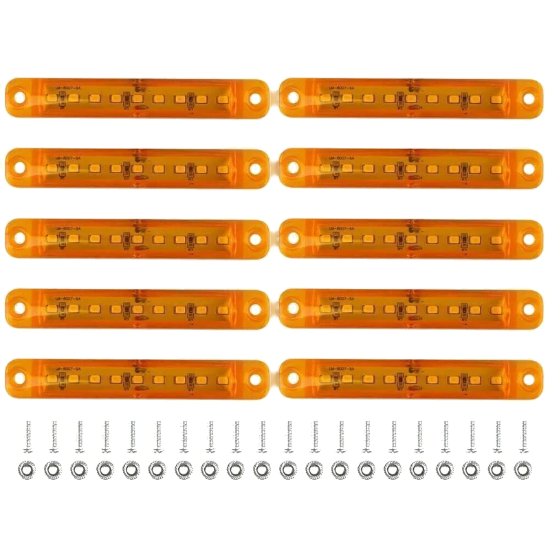 Car Truck Trailer 10 x Amber 9 LED Sealed Side Marker Clearance Lights