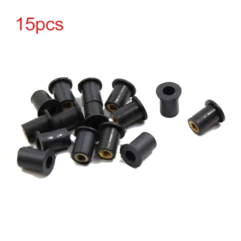 15pcs 0.2in Black Rubber M5 Windshield Fastener Well Nuts