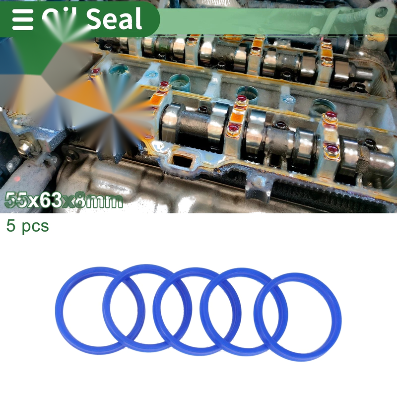 Oil Seal 55x63x8mm Rotary Shaft TPU Seal Ring High Pressure Blue 5 Pcs