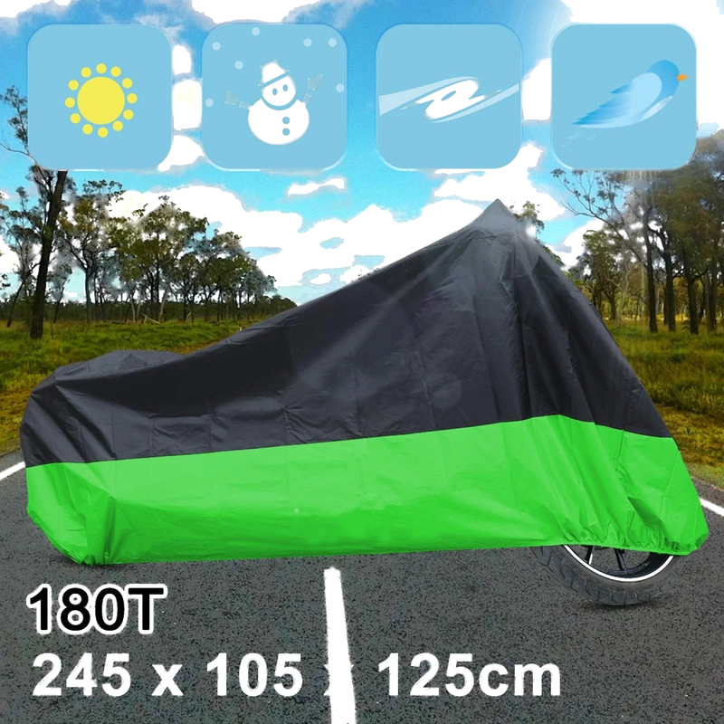 XL 180T Rain Dust Motorcycle Cover Black+Green Outdoor Waterproof UV Protection