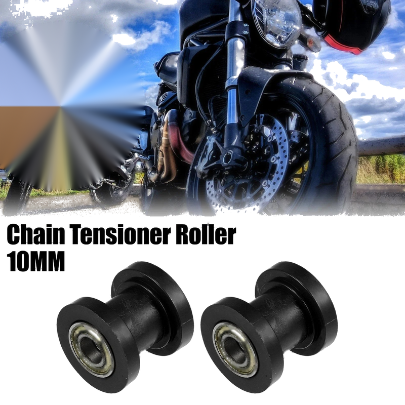 Motorcycle Black 2 x 10mm Drive Chain Pulley Chain Tensioner Rubber Wheel