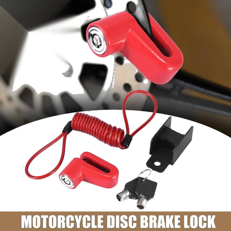 Universal Motorcycle Disc Brake Lock Red with Red Rope Set