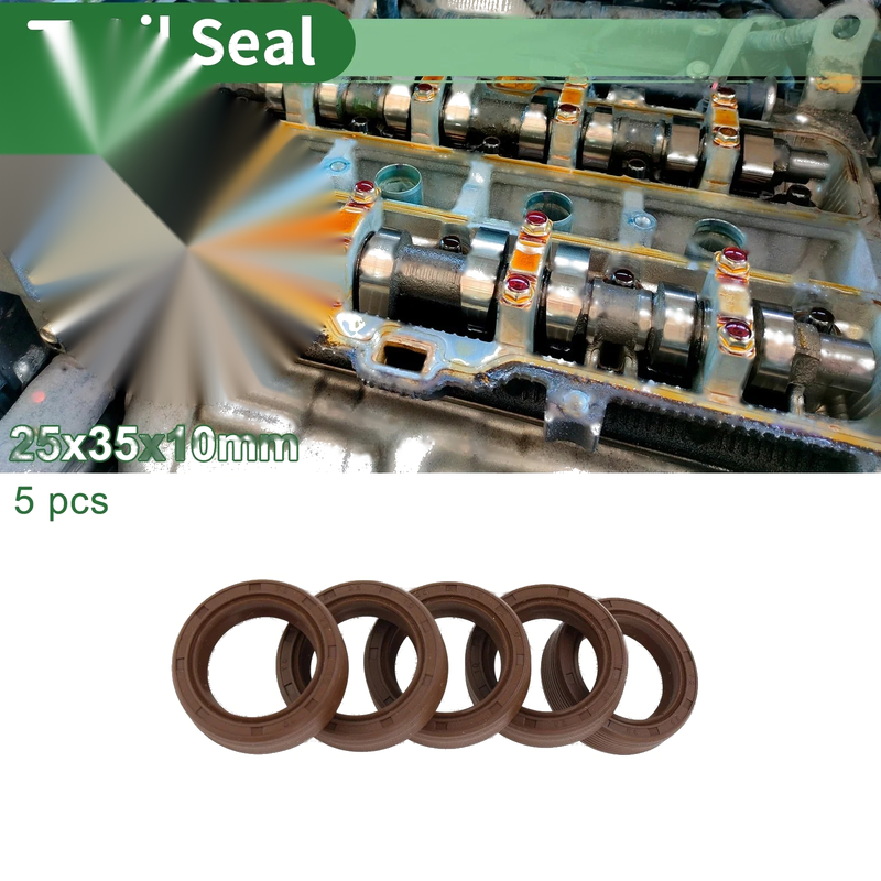 Make Model Oil Seal 25x35x10mm FKM Rubber High Pressure Brown 5 Pcs