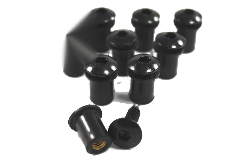 Suzuki 10 x Black Windshield Bolts & Well Nuts