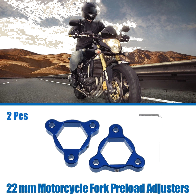 Motorcycle 2 x 22mm Fork Preload Adjusters Aluminum Blue