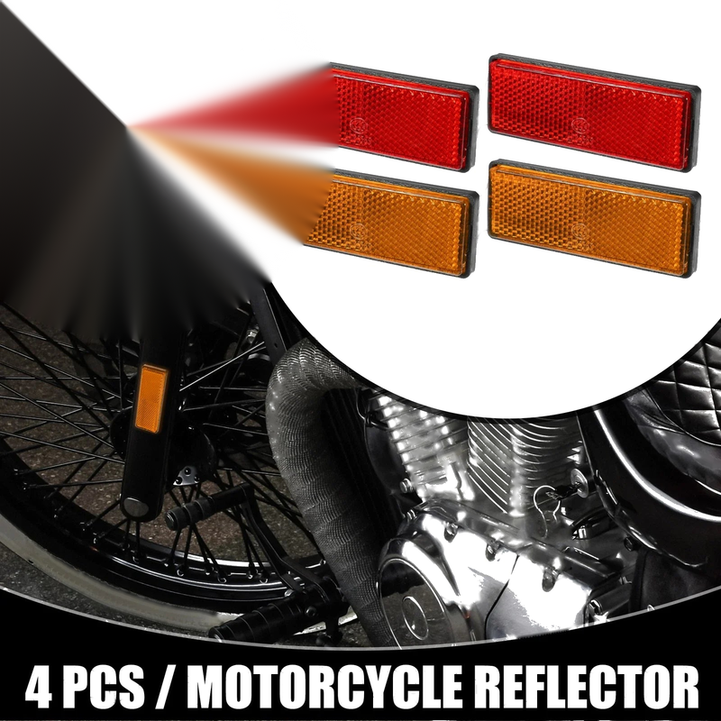 4 x Universal Reflector Rectangle Motorbike Reflector Red Orange
