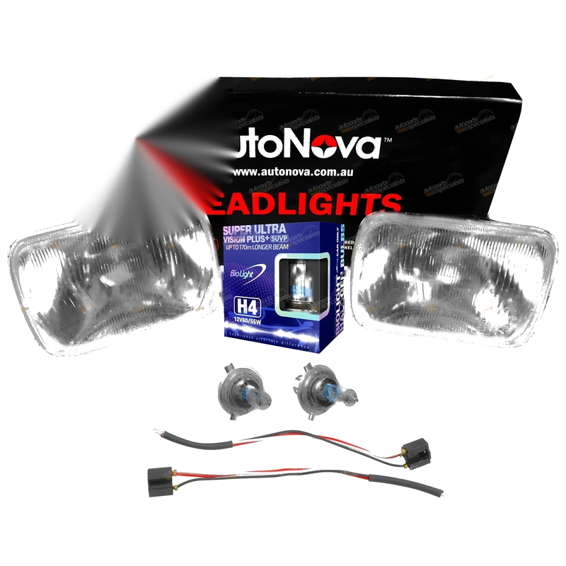 Make Model Rectangle Headlight Upgrade 2 x Lamps High Watt H4 Conversion