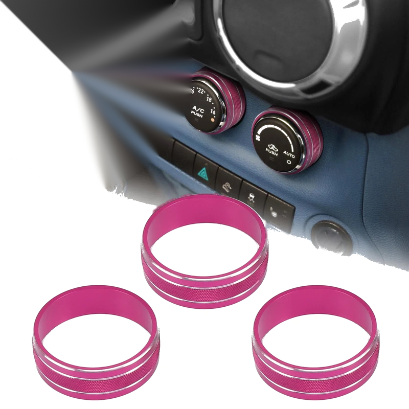 Jeep Dodge 3 x Air Conditioner Switch Knob Cover Ring Pink Silver Tone