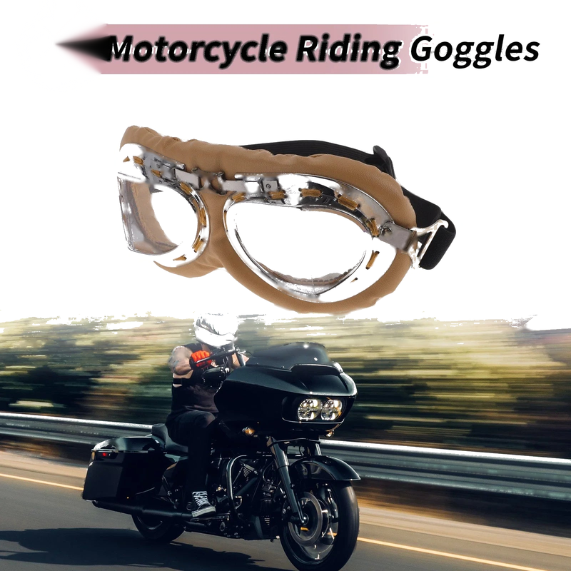 Make Model Motorcycle Riding Goggles Clear Lens Brown Frame PU Sponge