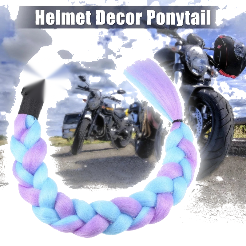 Motorcycle Helmet Decor Pigtail Gradient Braid with Suction Cup Purple Blue