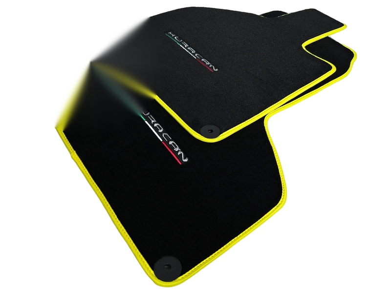 Lamborghini Huracan Coupe Yellow Black Tailored Carpet Floor Mats (2014-2023)