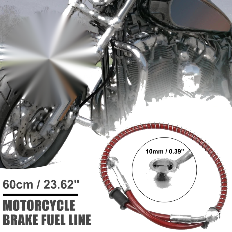 60cm 10mm Motorcycle Braided Brake Clutch Oil Hosing Fitting Ends Red