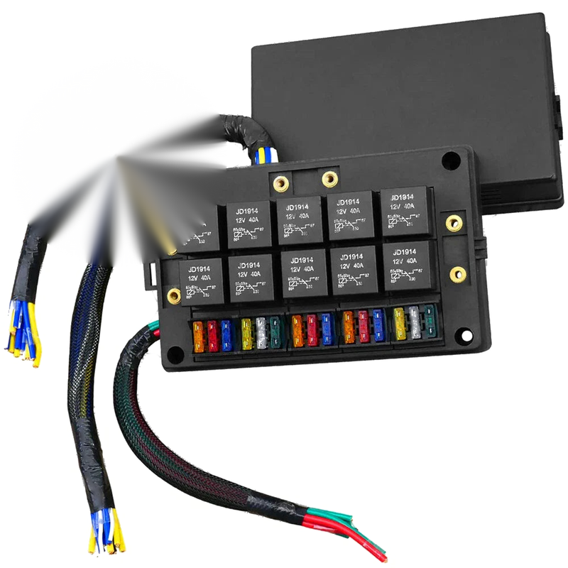 RV Car SUV Boat 10 x 5Pin 40A Relay & 15 Fuses Pre-Wired Fuse Relay Box