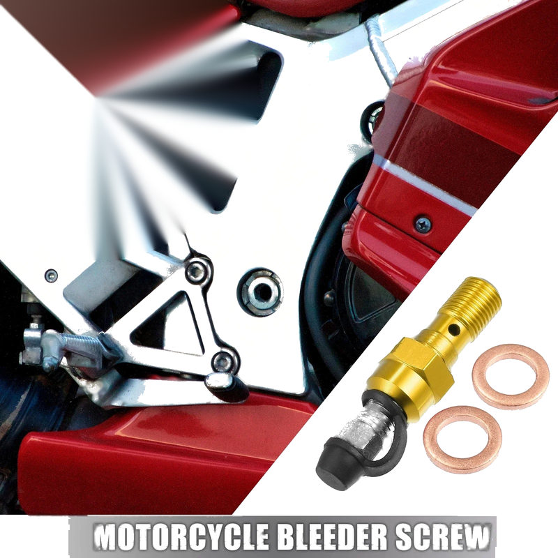 1 Set Motorcycle Master Cylinder Caliper M10x1.0 Bleeder Screw Cap Gold Tone