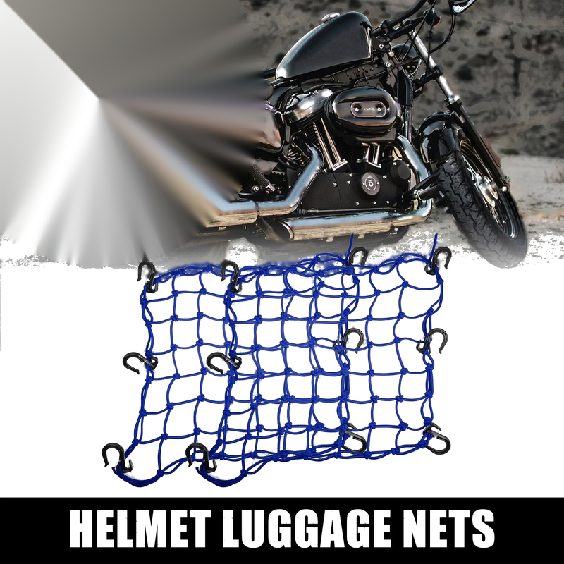 2 x 40x40cm 49 Holes Motorcycle Luggage Cargo Net Bag with 6 Hooks Blue