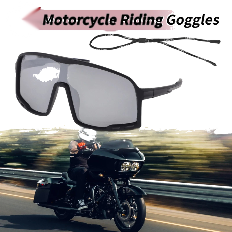 1 x Set Motorcycle Riding Goggles Silver Tone Gray Lens Black Frame PC UV400