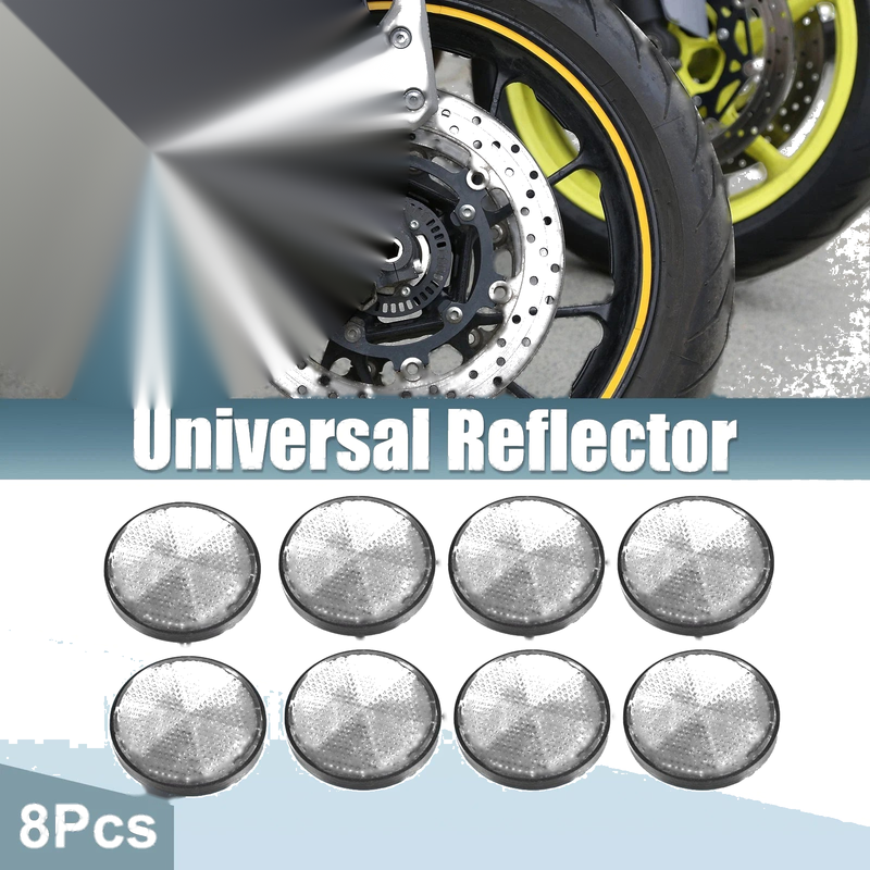 Motorcycle 8 x Round Safety Spoke Reflector Self-Adhesive White