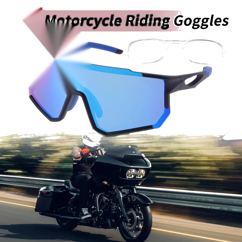 Motorcycle Sunglasses Motorcycle Riding Goggles Blue Lens Black Frame