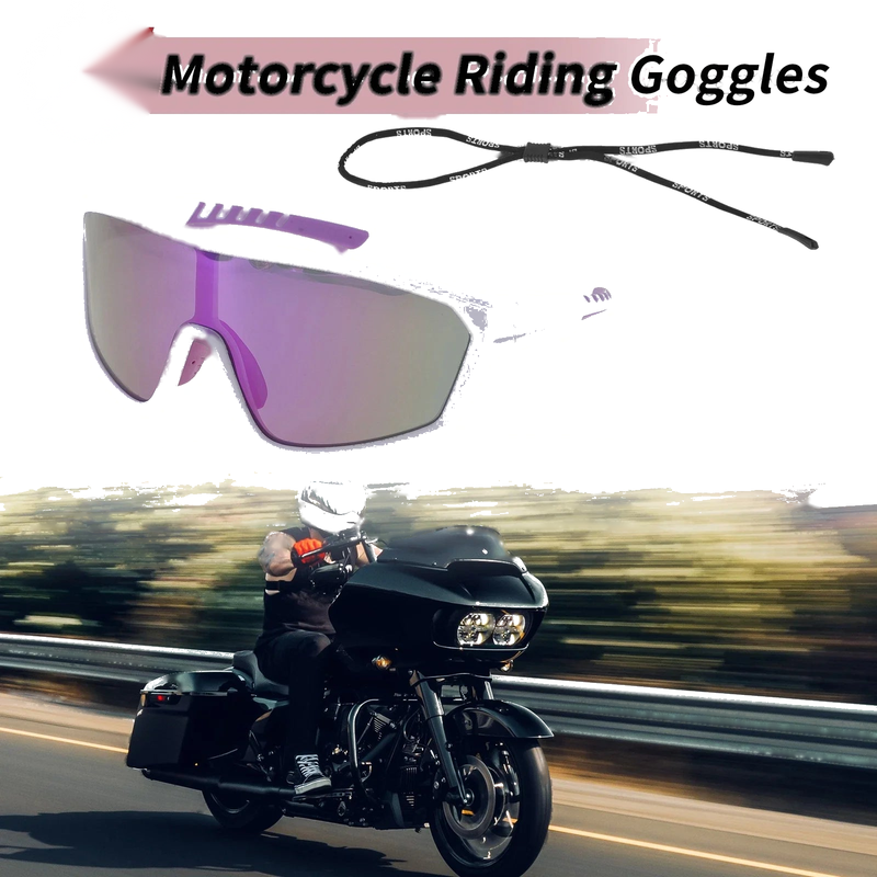 Set Motorcycle Riding Goggles Purple Lens White Purple Frame PC UV400