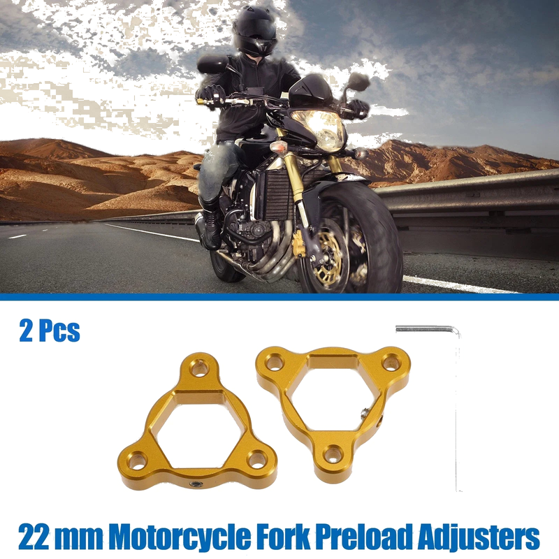 Most Motorcycle Gold Tone 2 x Fork Preload Adjusters