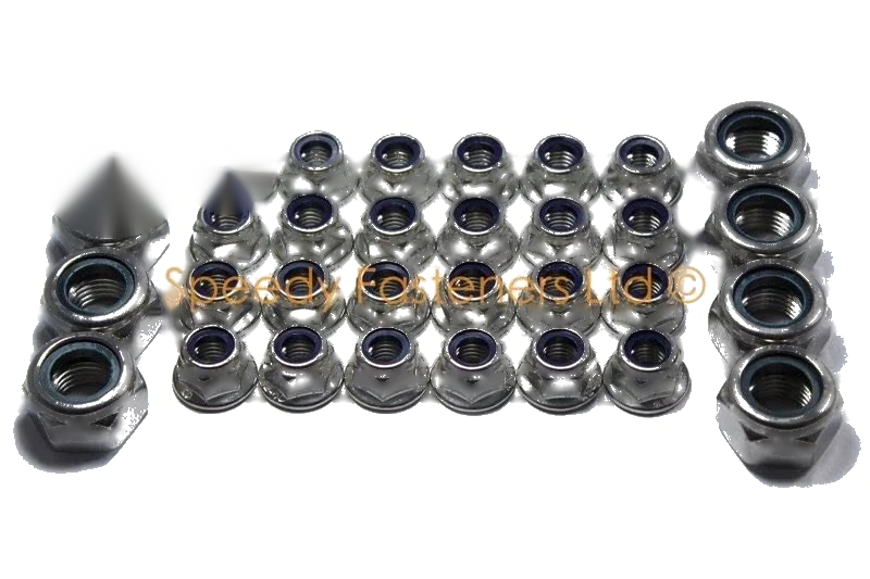 Rotax TKM Cadet Stainless Steel Nyloc Flange Wheel Nuts / 4 Sets / Go Kart